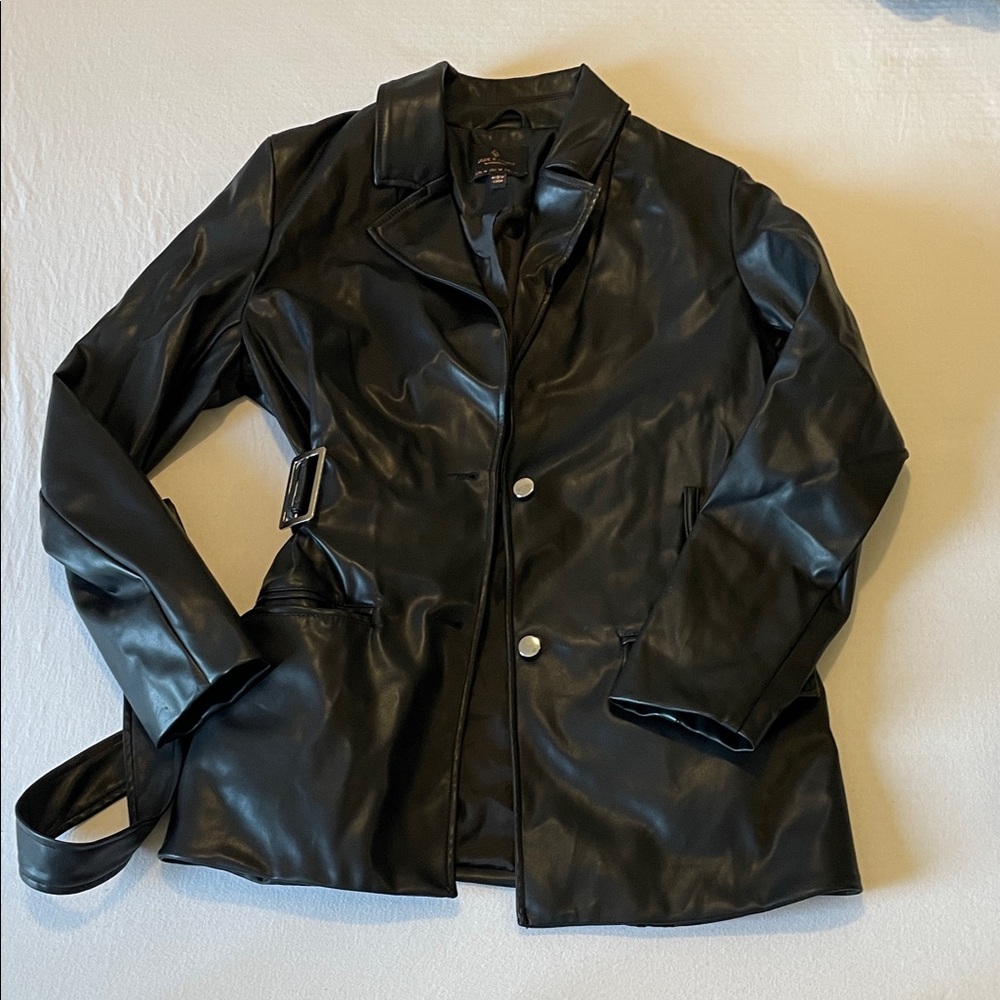 Cute Mid-length Black Pleather Jacket